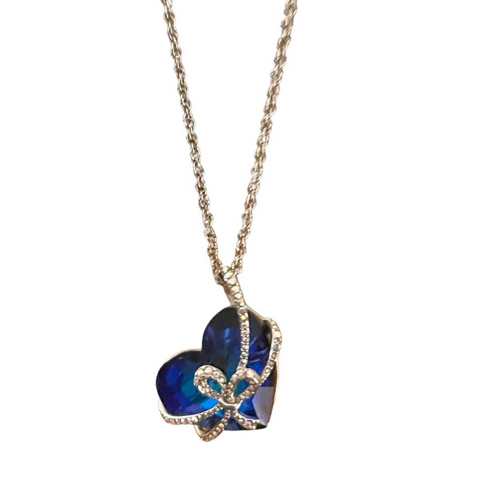 Qianse Swarovski Crystal Blue Heart Love you Forever Pendant.